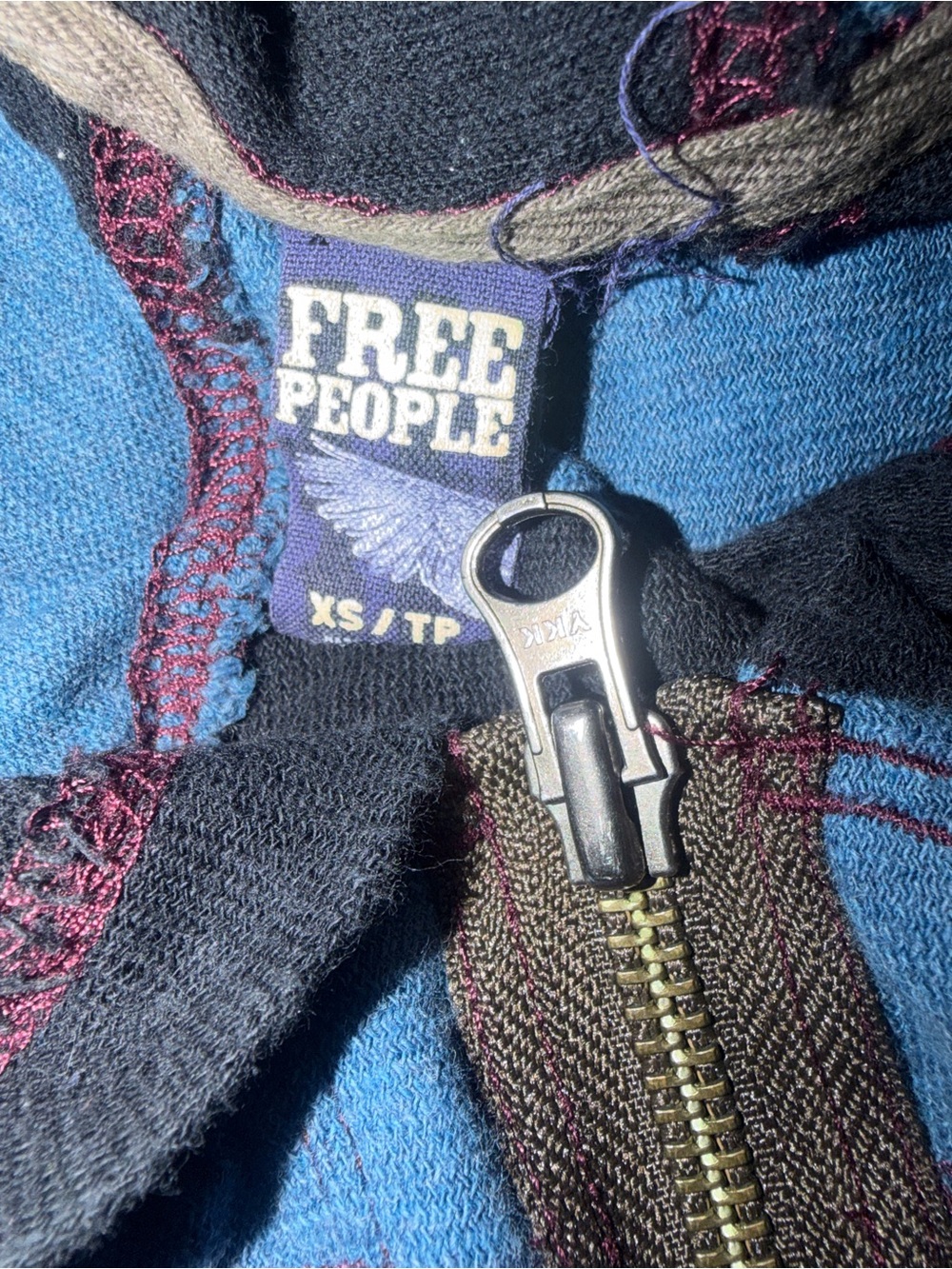 Free People Blue & Black Rugby Striped Hooded Pullover with Zipper Detail - Picture 2 of 2